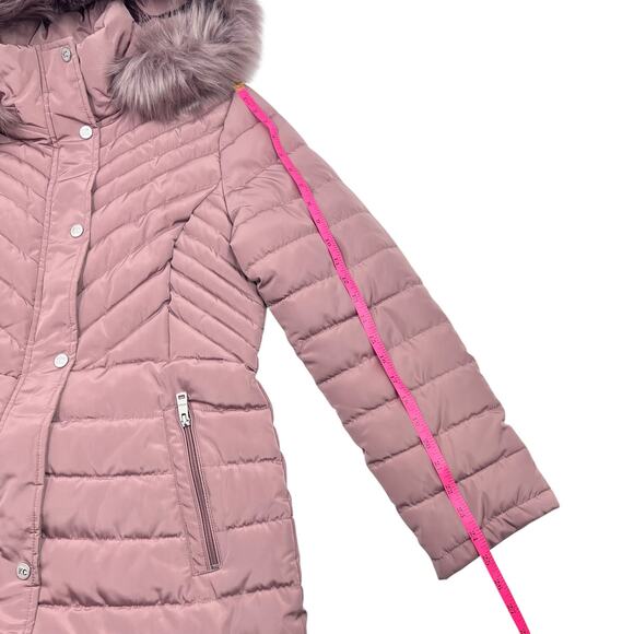 Kenneth Cole Womens Dusty Rose Chevron Quilted Down Long Puffer Jacket Sz L - Picture 12 of 13